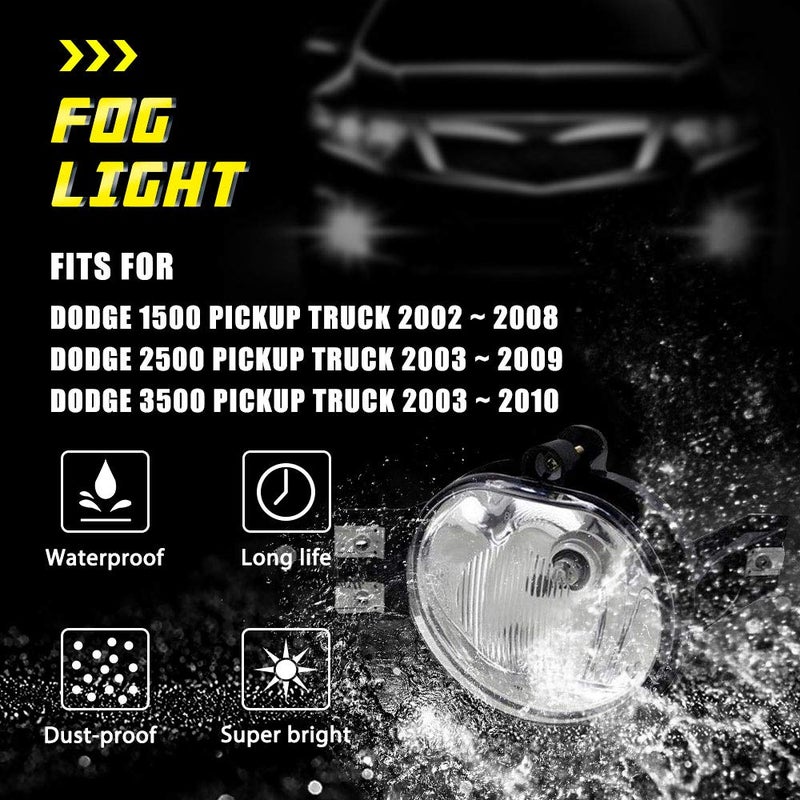 TOPSCOPE Driving Fog Lights with Clear Lens for 02-08 Dodge Ram 1500 03-09 Dodge Ram 2500 03-10 Dodge Ram 3500 Fog Lamps for Passenger and Driver Side with OE Part # 55077474AE, 55077475AE - Image 3